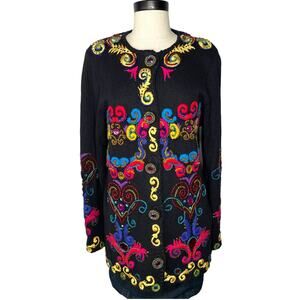 Michael Simon Embroidered Beaded Embellished Cardigan Sweater Multicolor VTG M